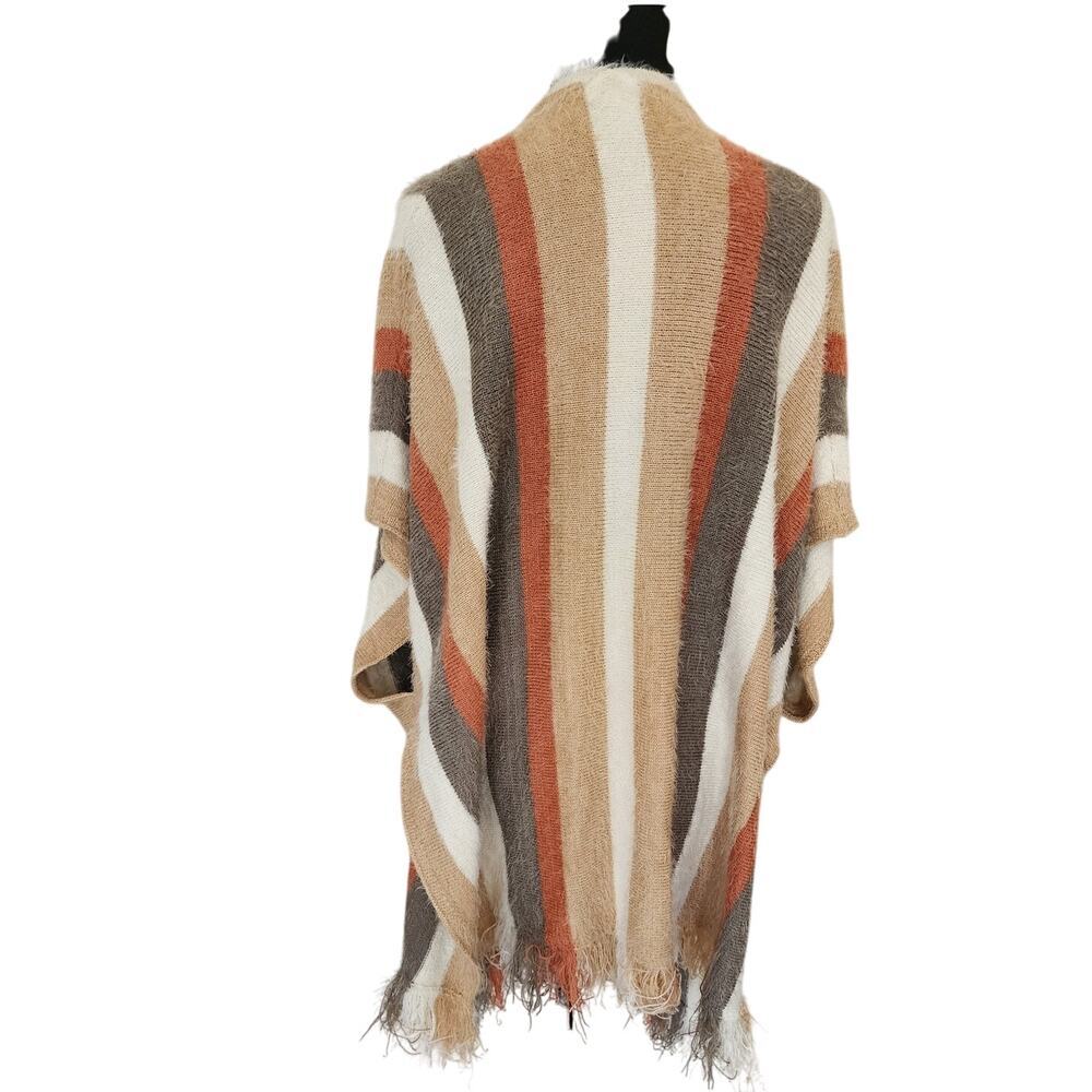 KORI America Womens S/M Striped Eyelash Fringe Boho Kimono Cardigan Sweater - Picture 2 of 6
